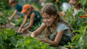 Kid learning to garden
