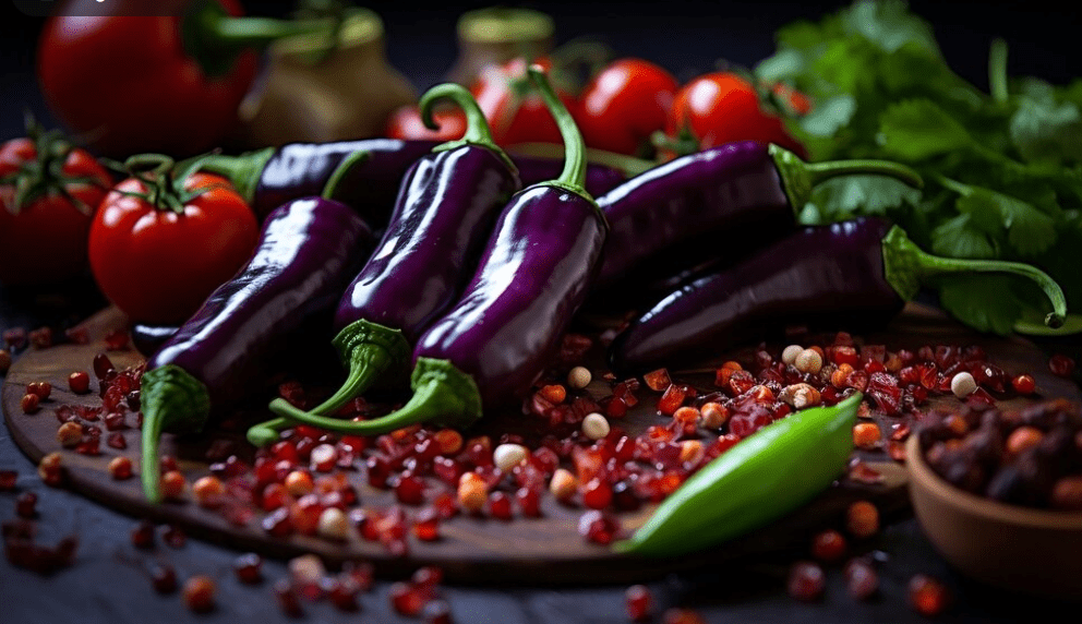 Close-up of purple chilli peppers plant