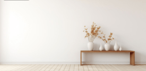 Background with simple white walls and plant