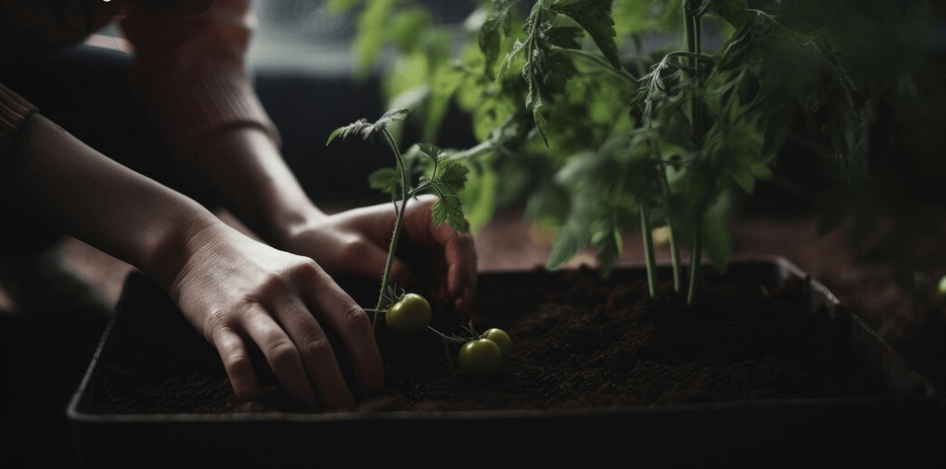 Woman planting tomato Illustration