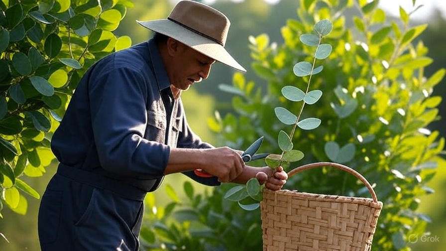  A man wearing a hat and straw hat is actively cutting a tree with a saw in a wooded area. 