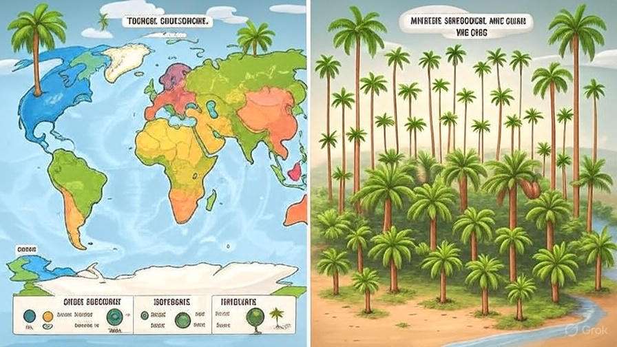 Two world maps featuring palm trees, showcasing different geographical designs and styles.