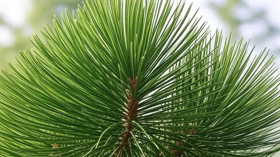 Close-up of vibrant green pine needles arranged in a circular pattern, showcasing the tree's lush foliage against a blurred background.