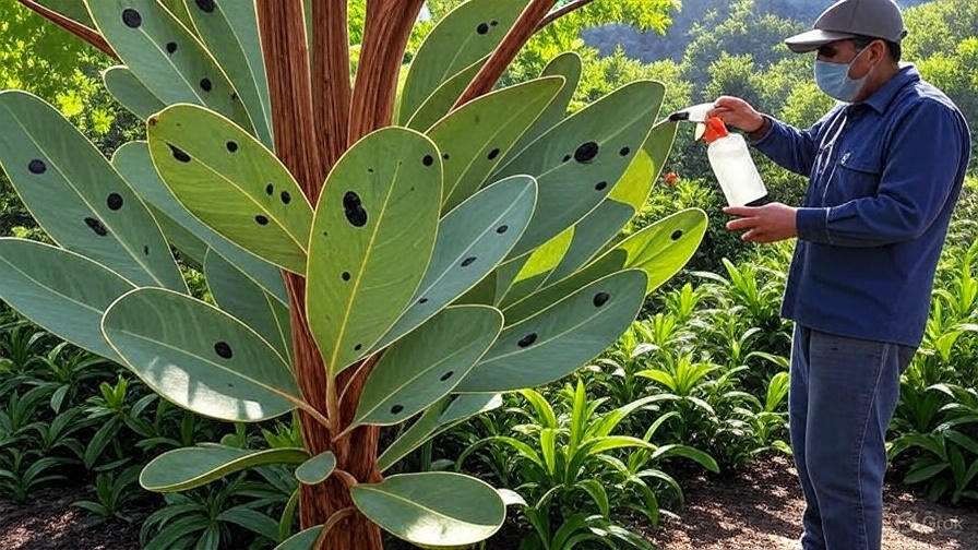  A man is applying water to a plant using a sprayer, promoting healthy growth in a vibrant setting. 