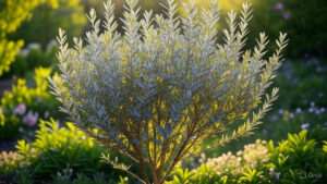 A vibrant plant with blue leaves basking in sunlight, showcasing its unique color and healthy growth.