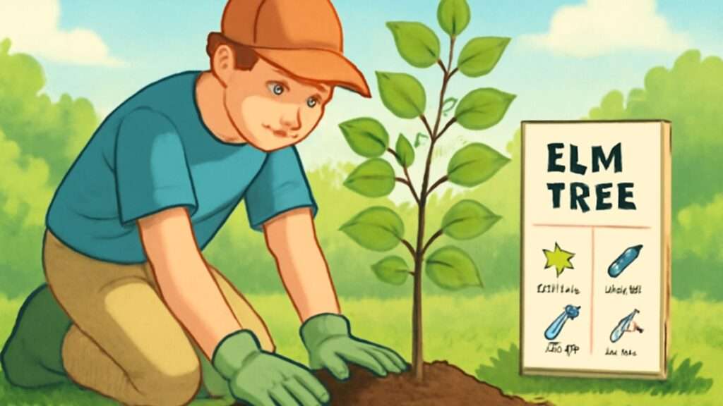 A man is planting a small tree in a grassy area, demonstrating environmental stewardship and gardening skills.