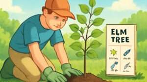 A man is planting a small tree in a grassy area, demonstrating environmental stewardship and gardening skills.