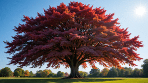 Raywood Ash tree with vibrant fall foliage in a scenic landscape