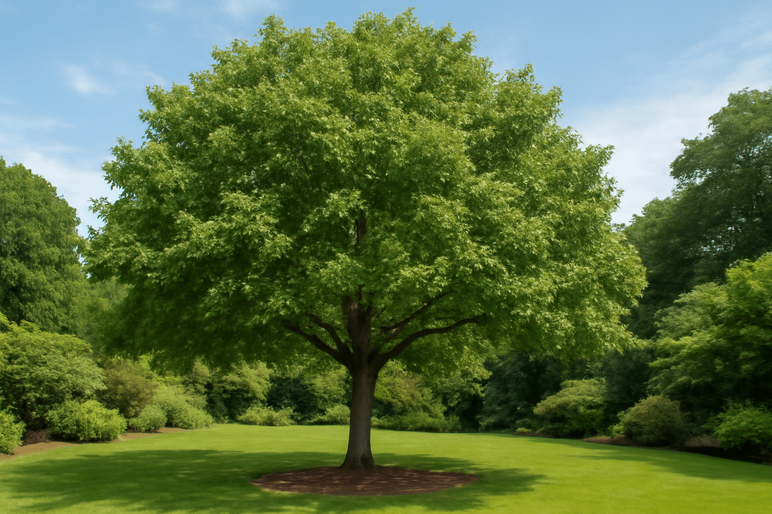 "Mature Cherokee Sweetgum Tree with lush foliage, standing tall and healthy in a beautiful garden."
