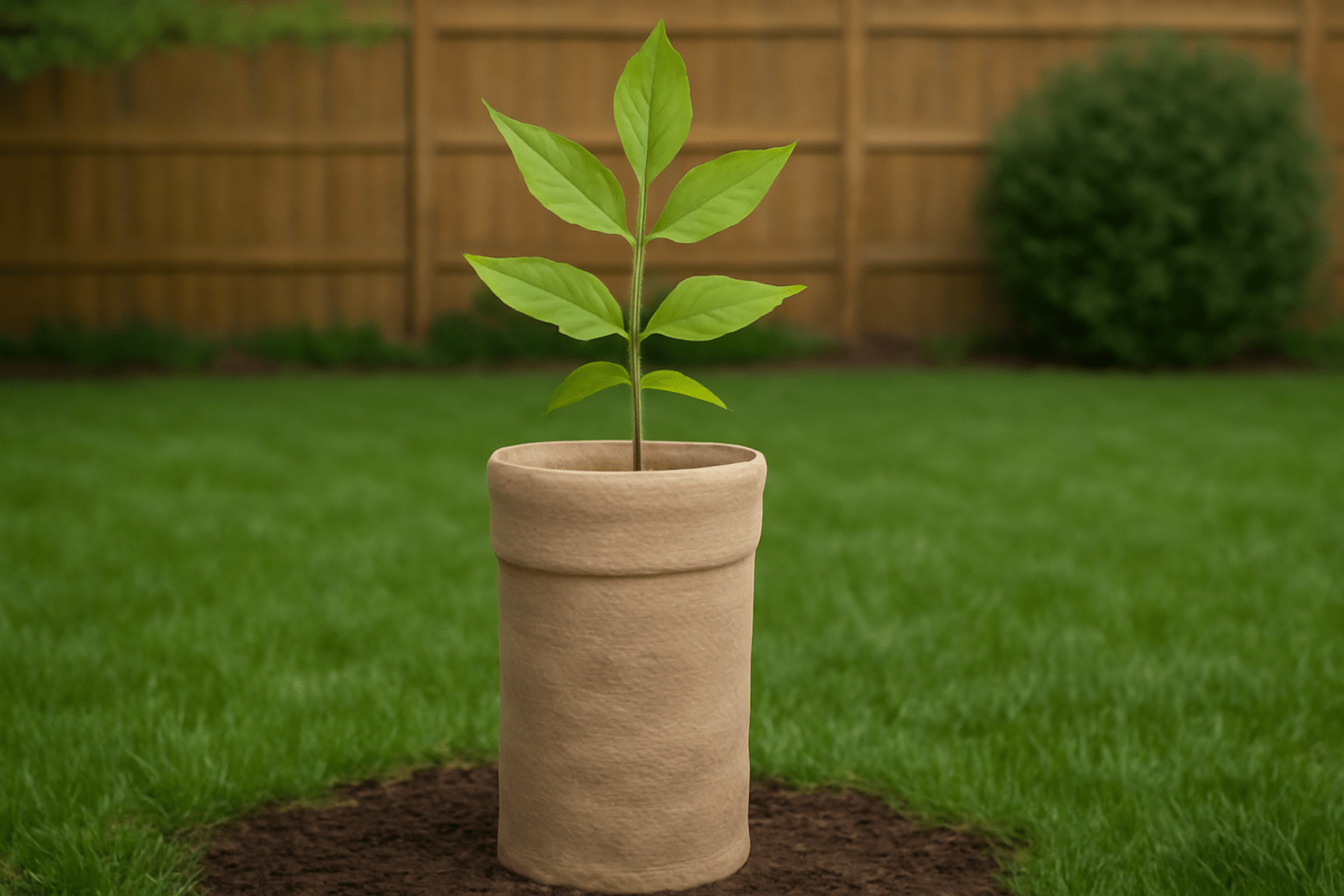 "A young hickory tree wrapped with burlap or tree guards for protection against Michigan's cold winter winds."