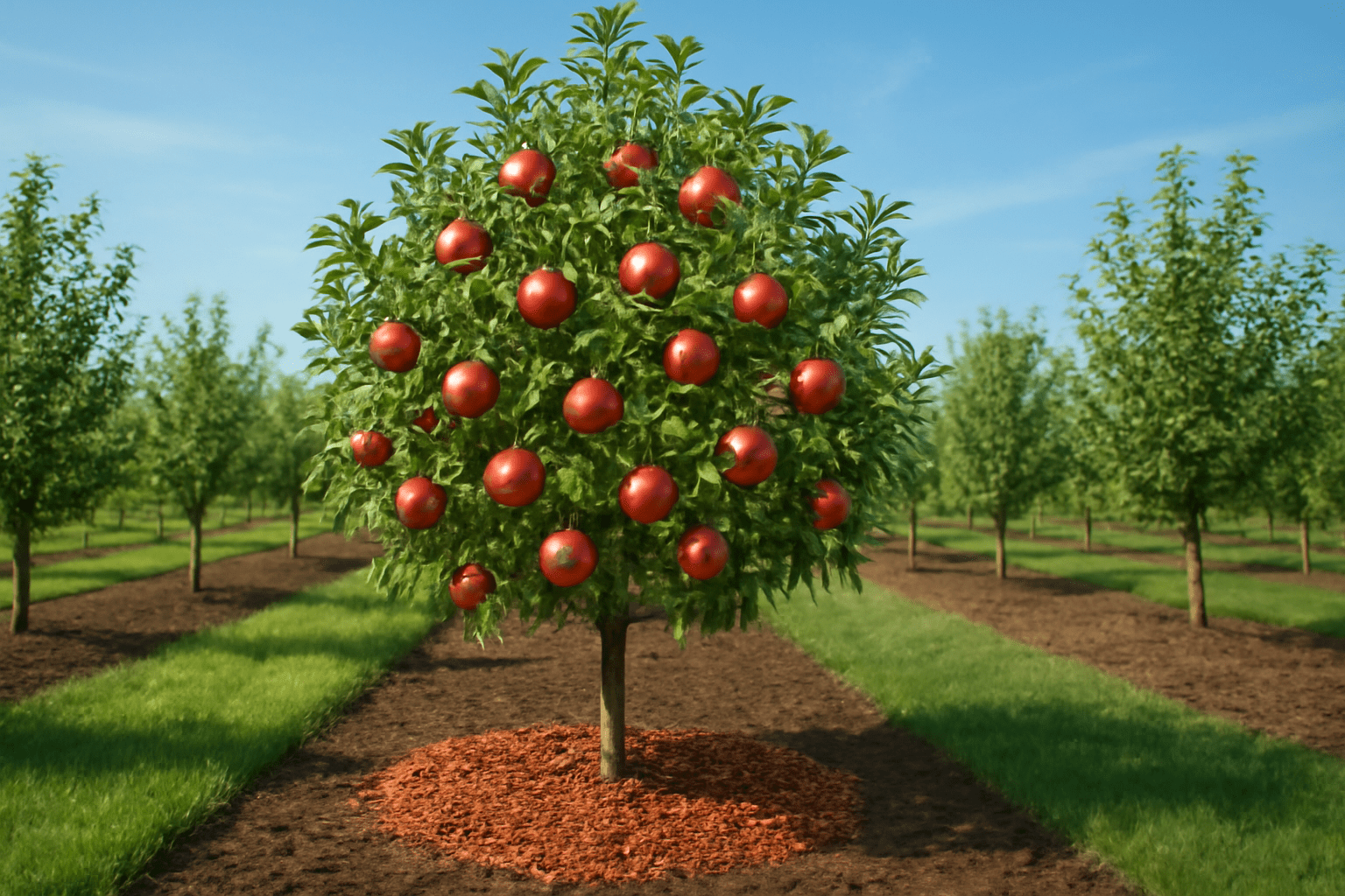 "Healthy apple tree with abundant fruit, symbolizing the success of proper pruning and care."