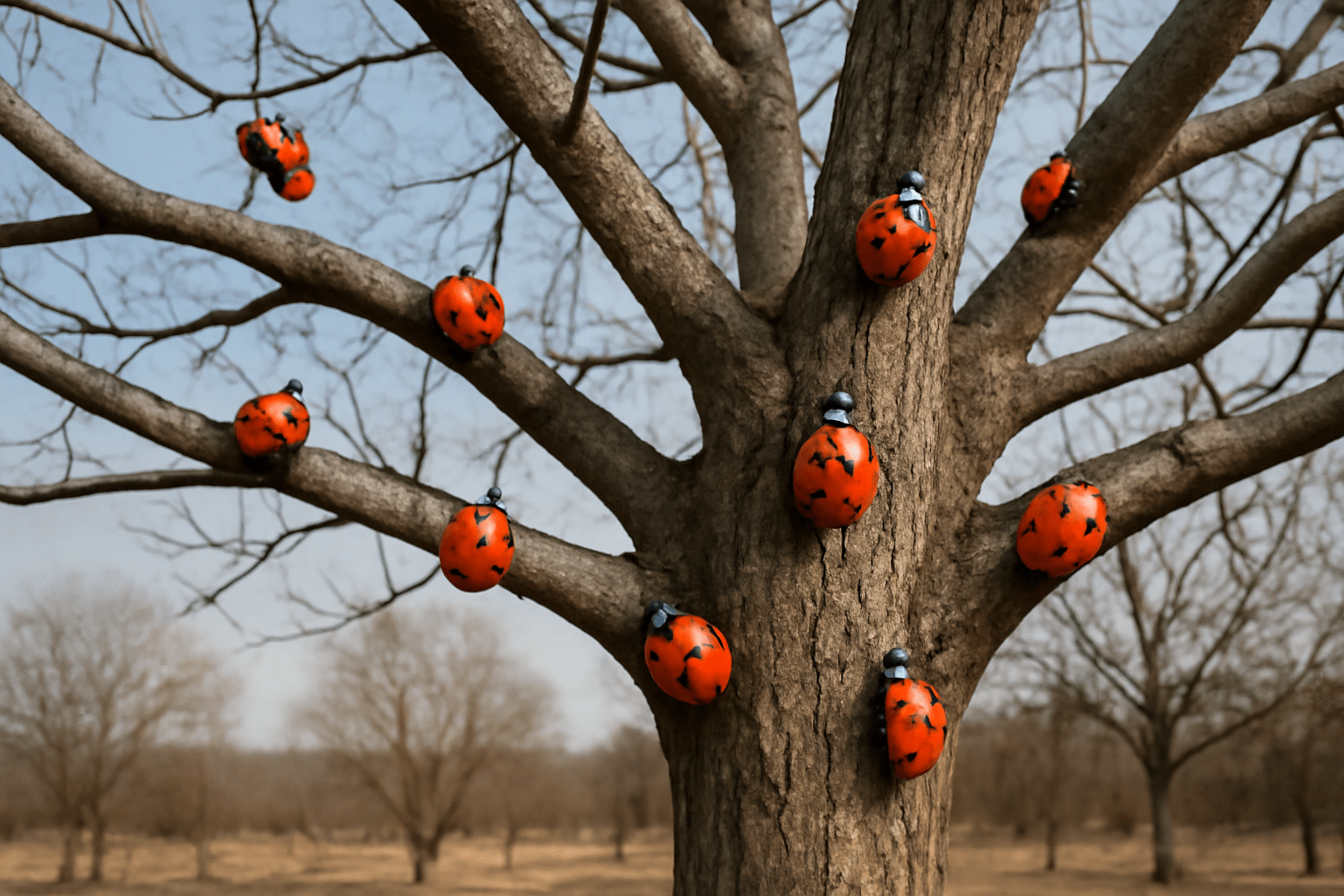 "Walnut tree protected from pests using beneficial insects and organic methods"