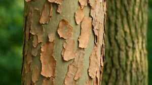 Close-up of a tree trunk covered in brown paint, highlighting the texture and color contrast of the bark.
