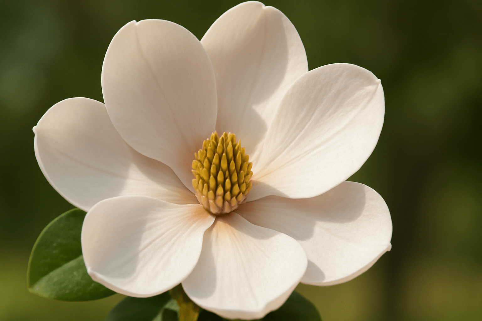 "Close-up of a magnolia flower with soft pink or white petals showcasing intricate details"
