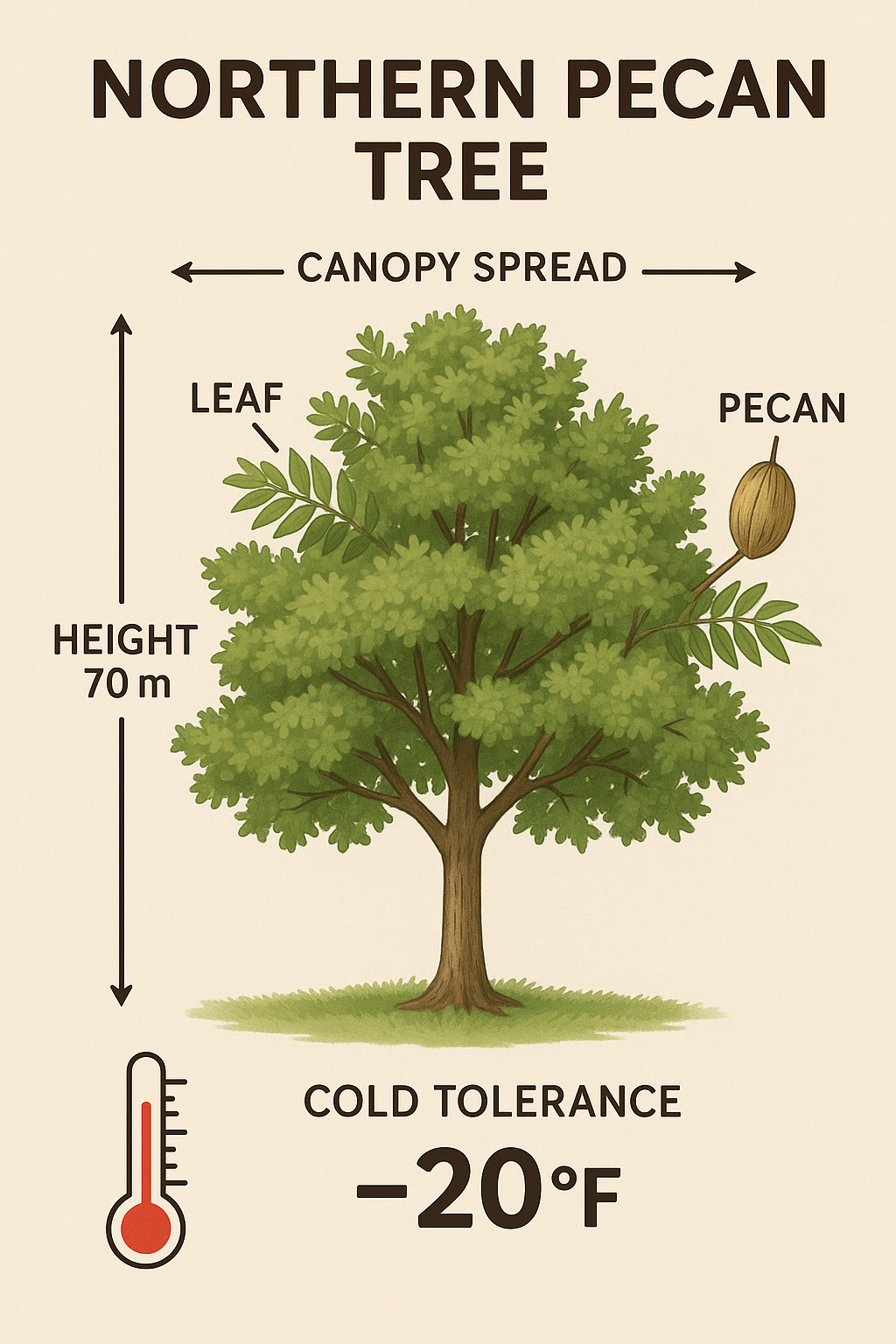"Infographic highlighting the key characteristics of Northern Pecan trees."
