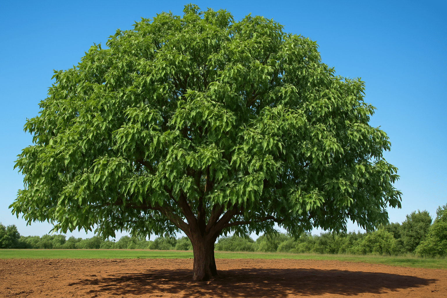 "Walnut tree in a temperate climate with a large canopy, symbolizing the ideal growing conditions for walnuts."