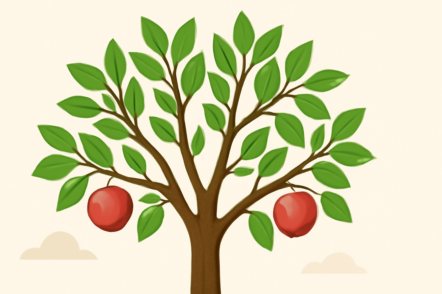 "Well-pruned apple tree showing healthy growth, open space for sunlight, and vibrant leaves."