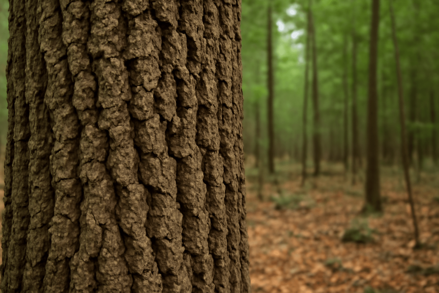 "Close-up of hickory tree bark showing its dense texture."