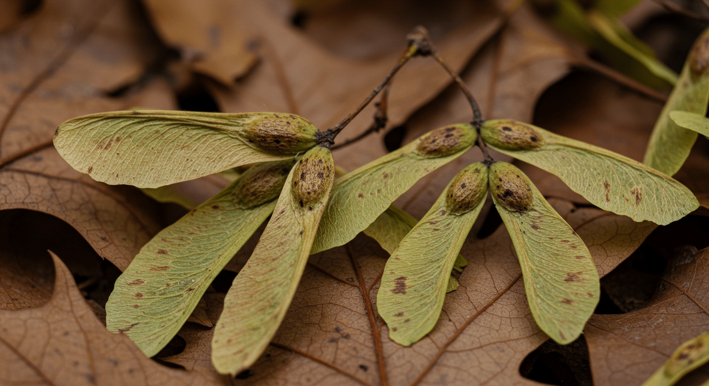 Close-up of ash tree seeds (samaras) showing their winged structure ready for collection