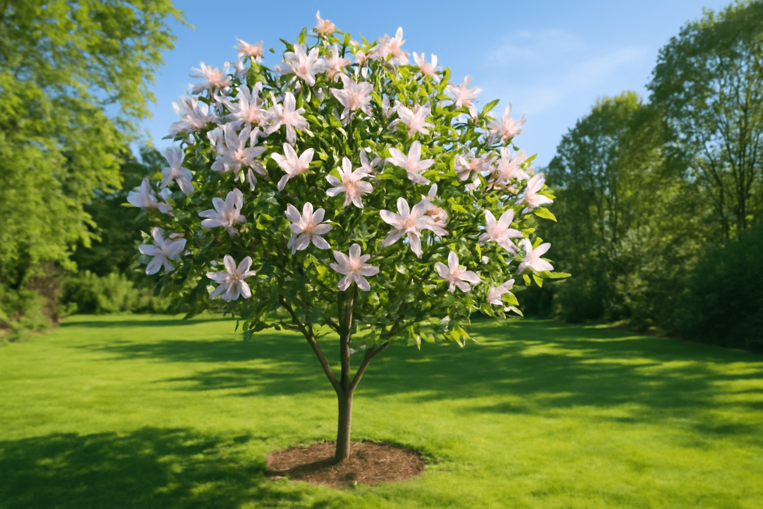 "Butterfly magnolia tree planted in a sunny garden, ideal for growth and blooms."