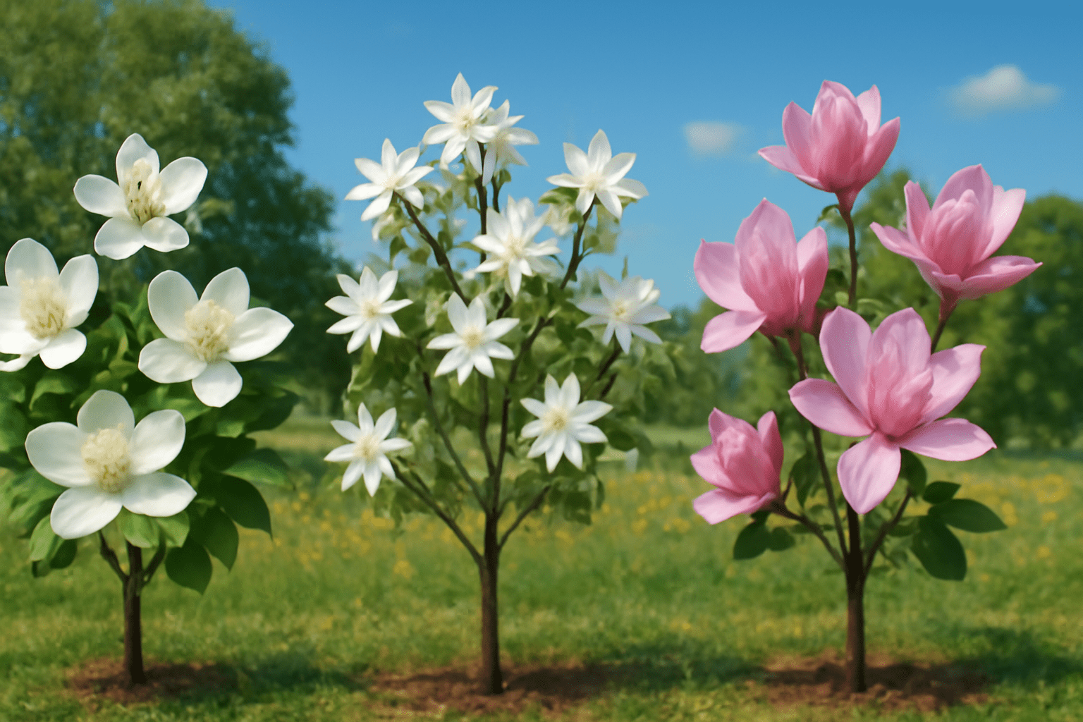 "Various magnolia varieties including Southern, Star, and Saucer magnolias with distinct flowers"