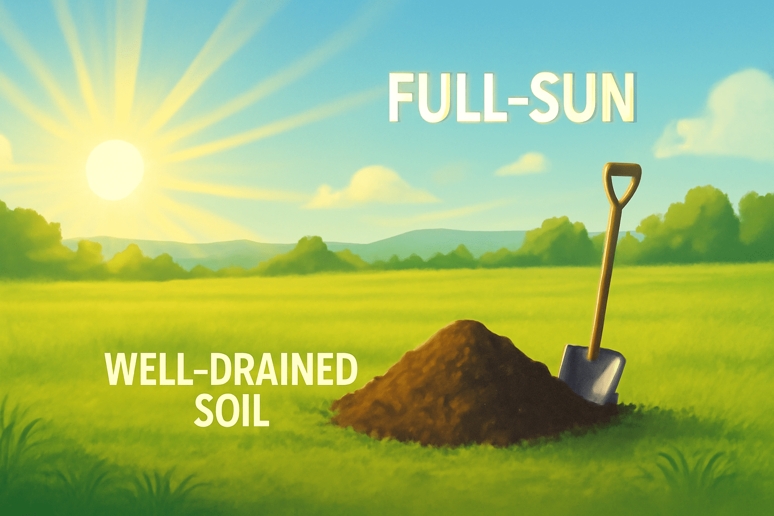 "Ideal Chandler walnut tree planting site in sunny field with well-drained soil, guiding site selection."