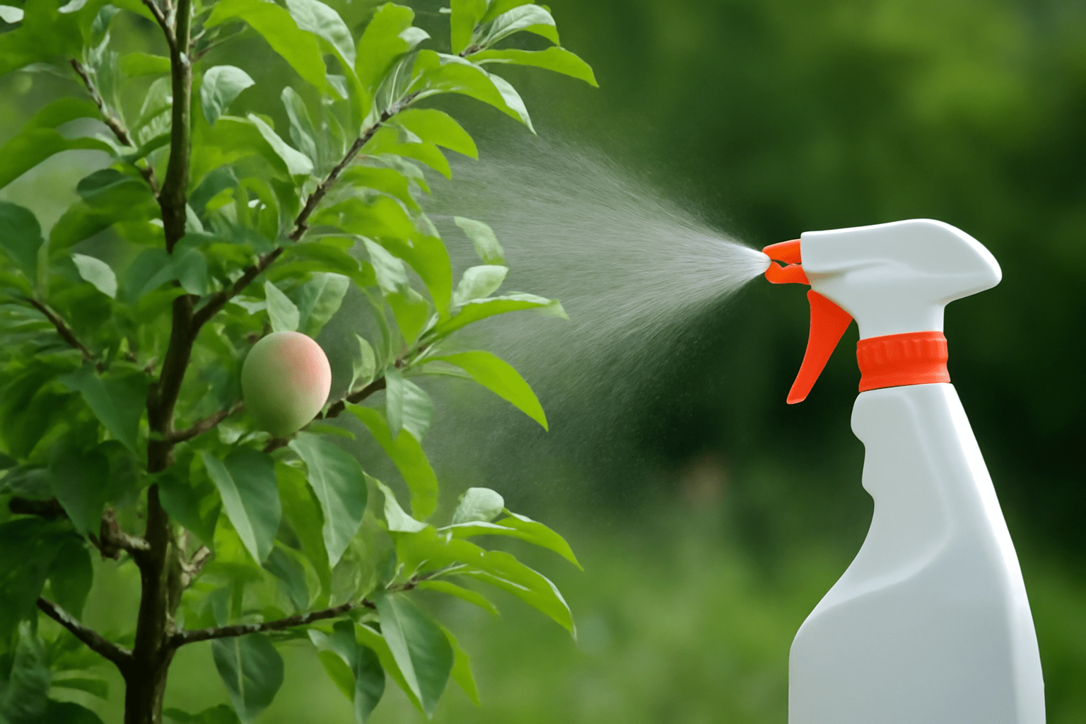 "Apple tree receiving a protective spray mist, demonstrating the benefits of apple tree spray for pest and disease prevention."