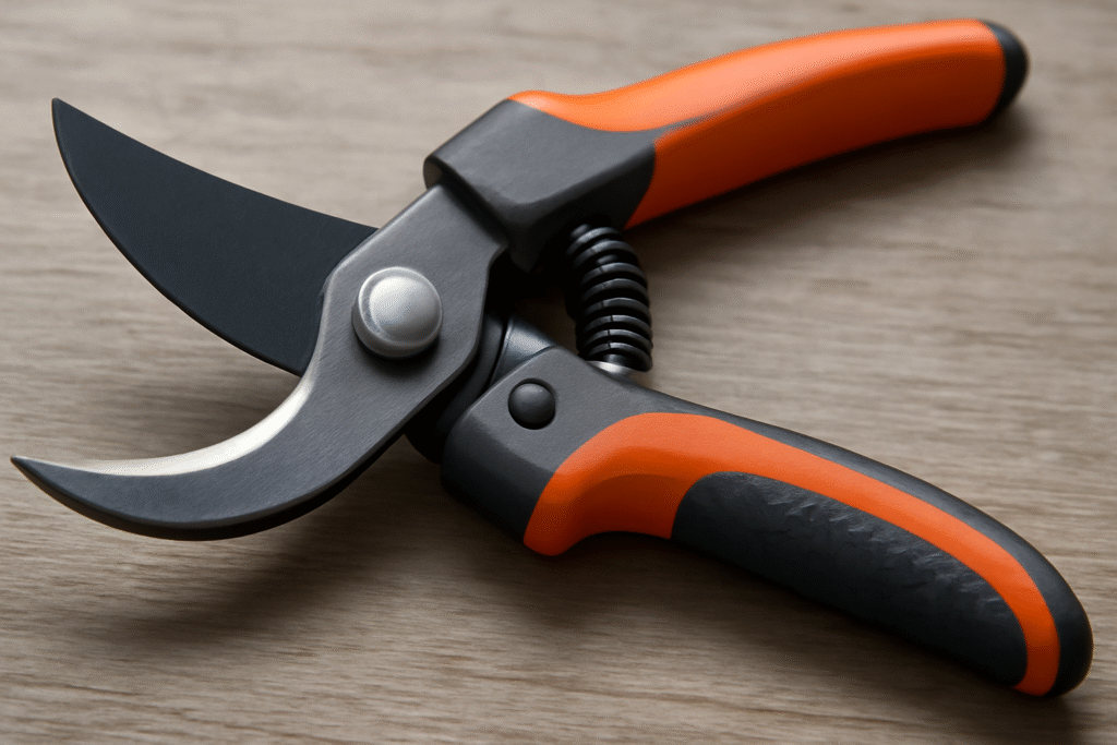 "Ergonomic pruning shears with sharp blades for cutting small branches and twigs."