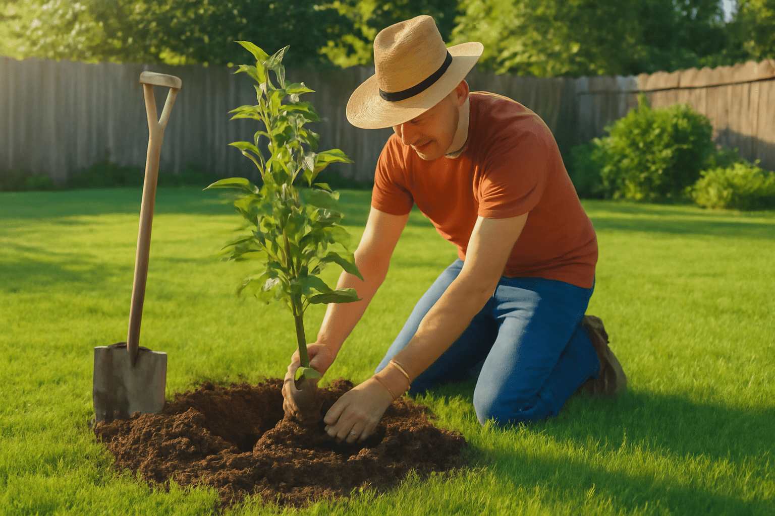 "Planting a paradise apple tree in a sunny spot with ideal conditions for growth."