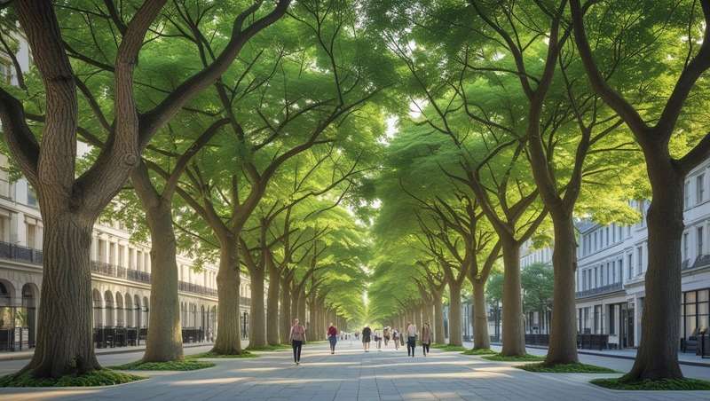 "Shamel Ash trees lining a city street, providing shade and improving urban green spaces."