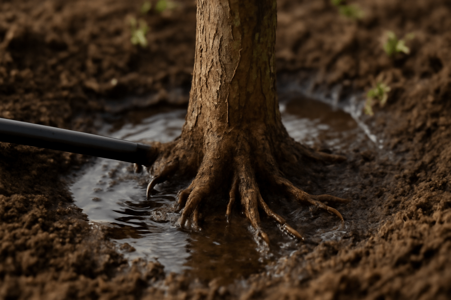 "Watering paper shell pecan tree using drip irrigation system"