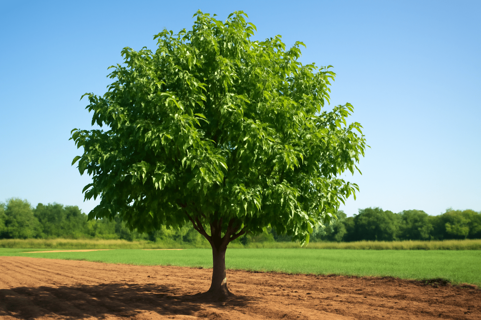 "Healthy walnut tree growing in fertile soil with sunlight and adequate space."