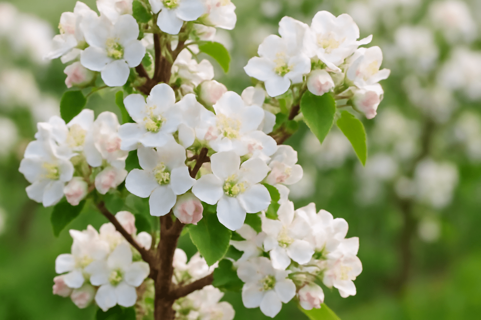 "Bee pollinating the flowers of a dwarf apple tree, showcasing the importance of pollination for fruit production."