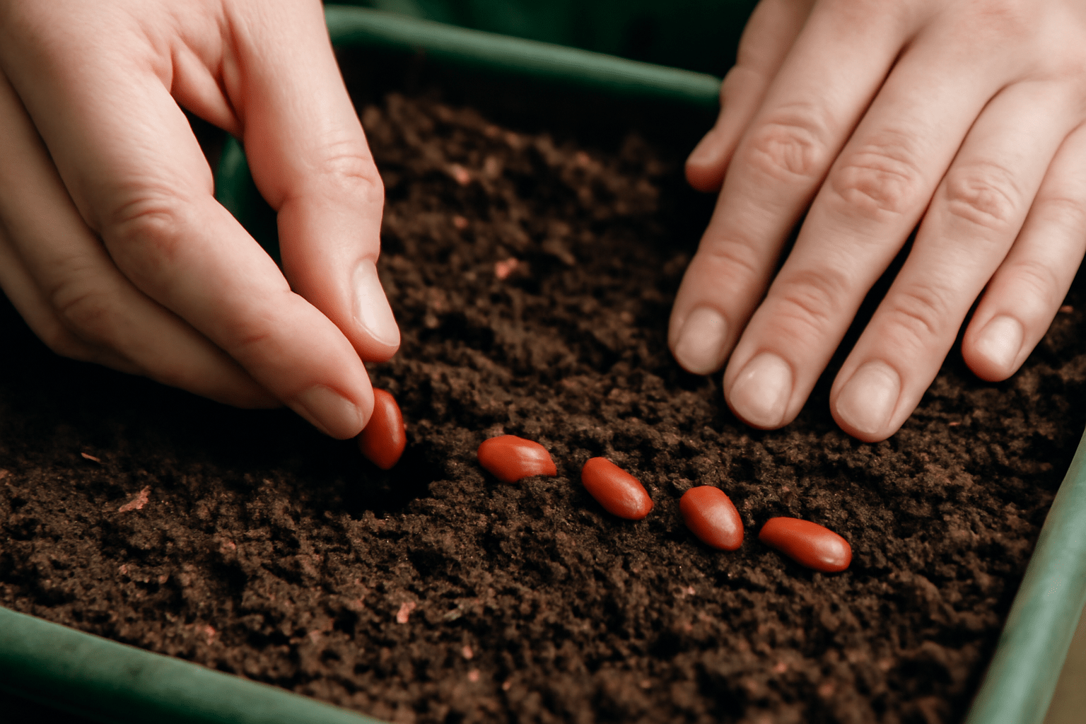 "Planting magnolia tree seeds into rich, well-prepared soil in a container or garden bed."