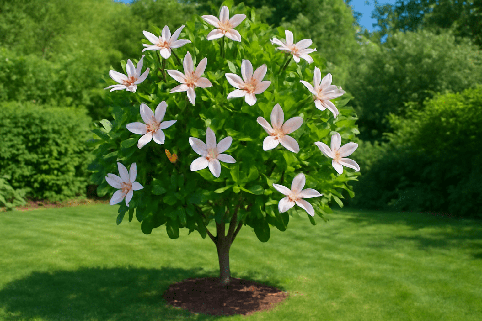 "Healthy butterfly magnolia tree with lush green leaves in a pest-free garden."