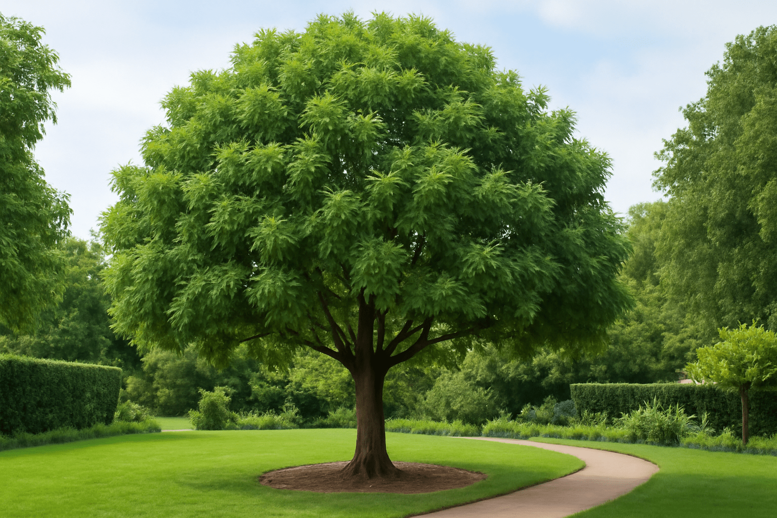 "Mature Shamel Ash tree in a vibrant landscape, showcasing its full growth and beauty."