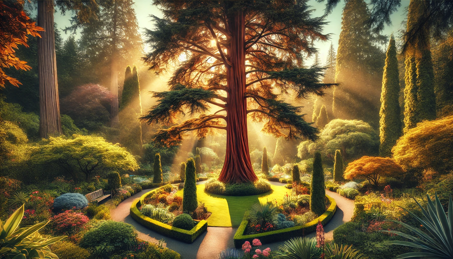 A large tree provides shade for a couple sitting on a picnic blanket, while two children play nearby on a lush, sunny lawn, conveying joy and tranquility.