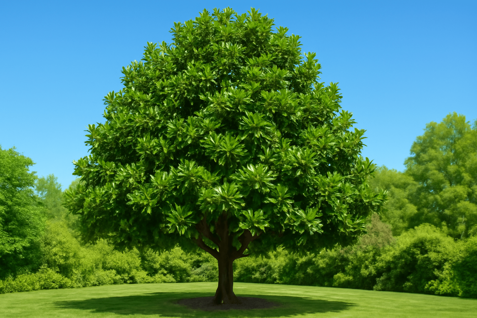 "Healthy and thriving magnolia tree with lush green leaves in a peaceful garden."