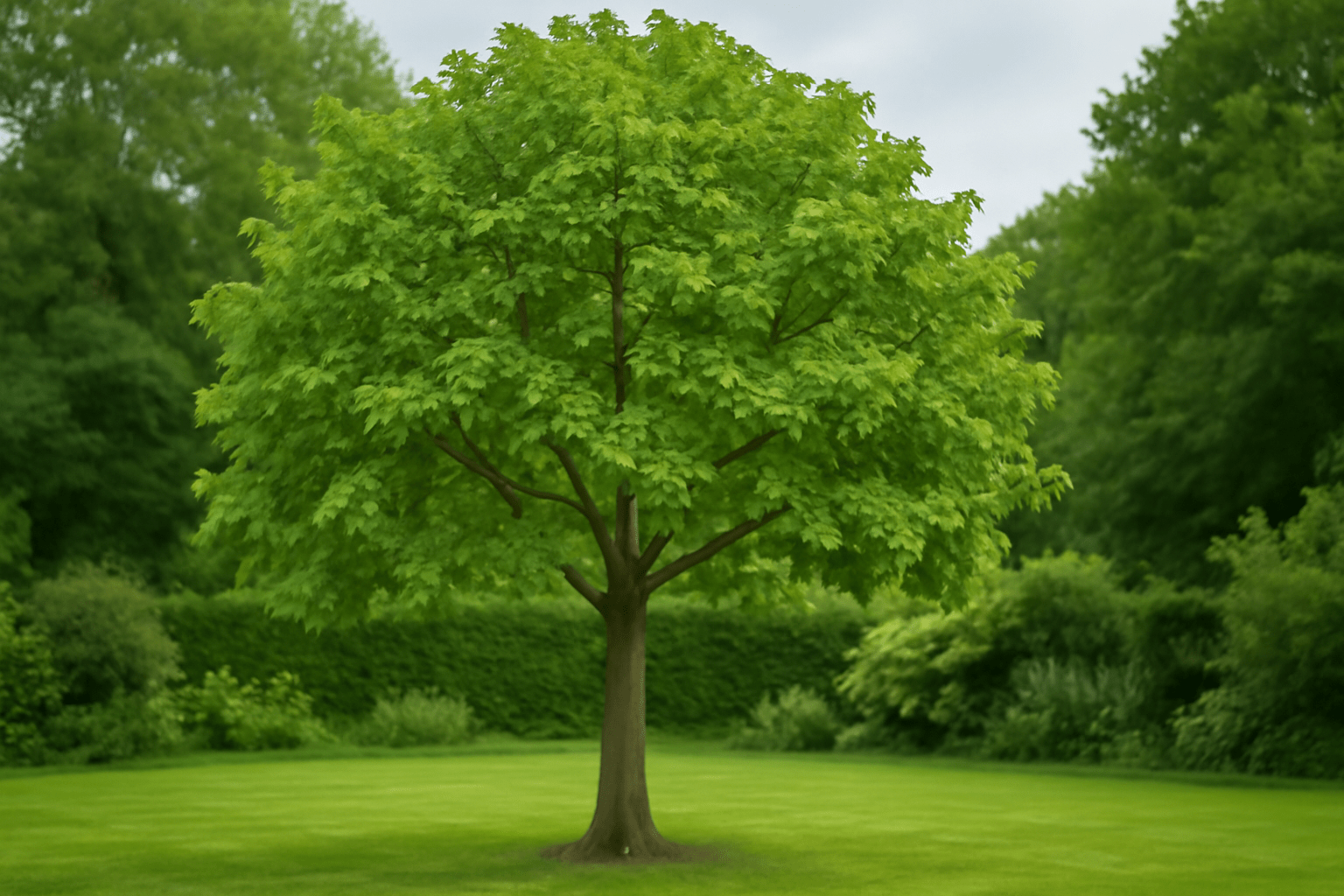  A solitary green tree rises amidst a verdant field, surrounded by rich greenery.