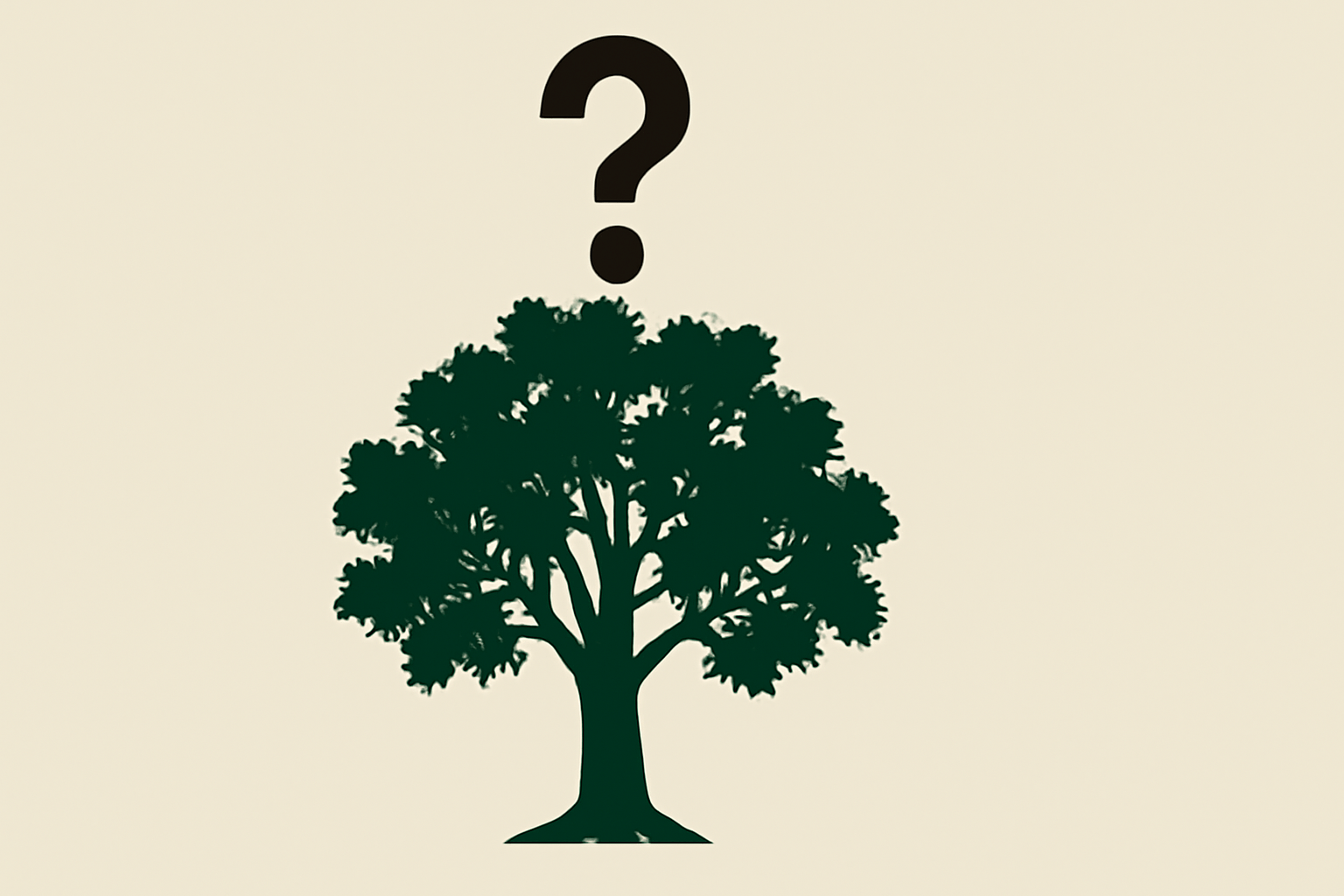 "Icon of a tree with a question mark, representing the FAQ section about the Shamel Ash tree."