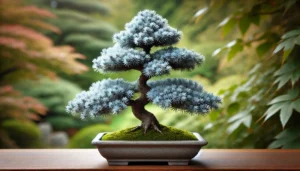 A small bonsai tree in a decorative pot.