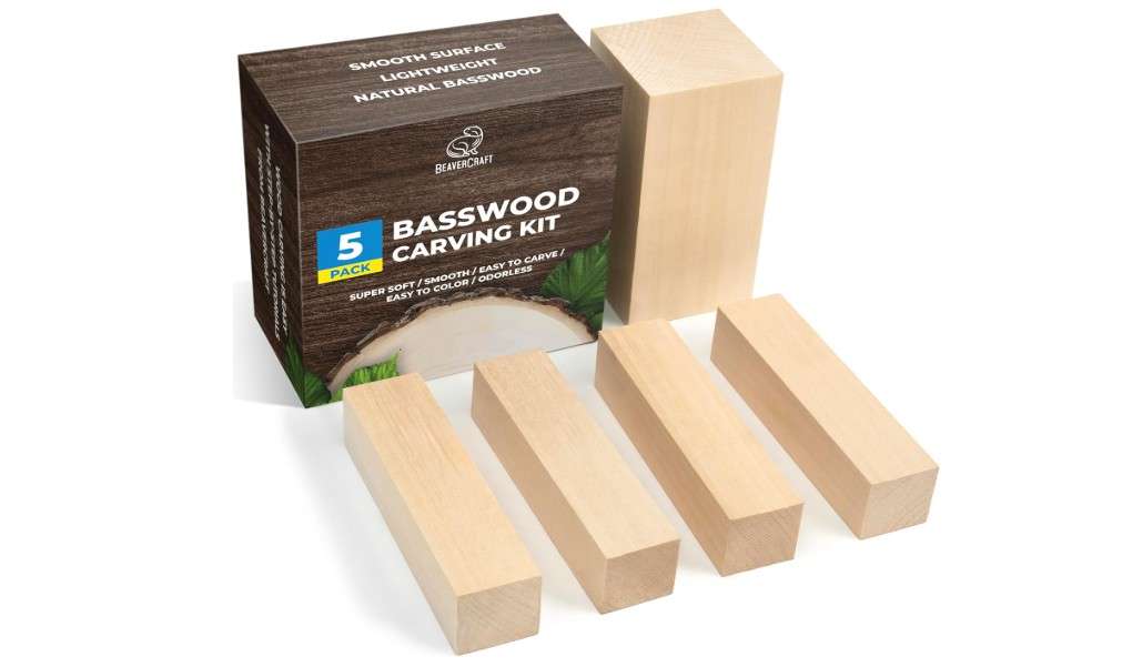  BeaverCraft Basswood Carving Blocks 5PCS Whittling Wood for Carving - Large, Small Wooden Blocks for Crafts, Unfinished Wood BW1