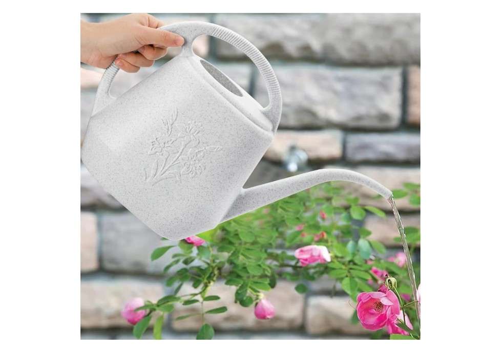 
Fasmov 1-Gallon Plastic Watering Can with Comfortable Handle, Garden Watering Cans Long Spout for Indoor Outdoor Watering Plants (Gray White)