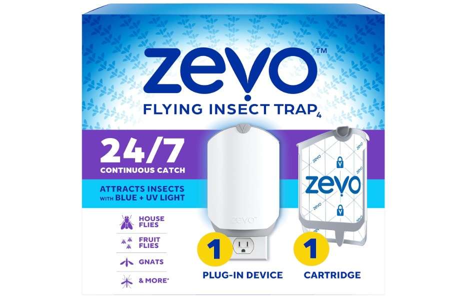 
Zevo Flying Insect Trap & Cartridge - Plug in Fly Trap & Indoor Bug Catcher for Gnats, House & Fruit Flies - Mess-Free - Use in Any Room - Uses