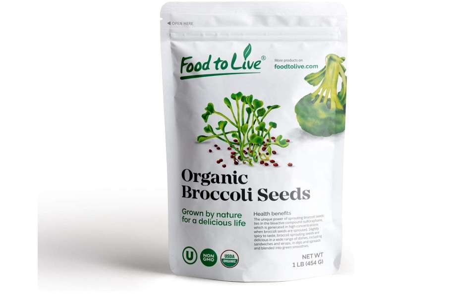  Food to Live Organic Broccoli Seeds for Sprouting, 1 Pound – Non-GMO, Vegan, Kosher, Sirtfood, Bulk. Rich in Sulforaphane, Vitamin C. Grow Sprouts