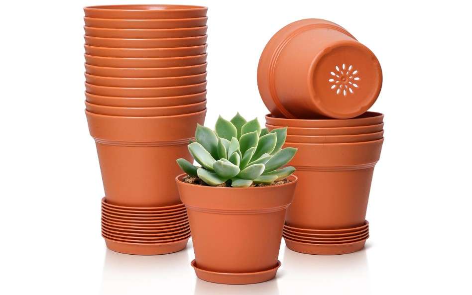
T4U 4 Inch Plant Pots 18-Pack, Small Flower Pots with Saucer and Drainage Hole, Durable Plastic Pots, Nursery Small Flower Pot Bulk for Plants, Succulent