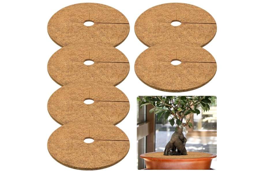 
ZeeDix 6 Pack 24 Inch Coconut Fiber Mulch Ring, Coco Coir Tree Ring Mulch Mat, 100% Natural Tree Protector Mat Plant Cover Ring Coconut Coir Discs Tree Mats
