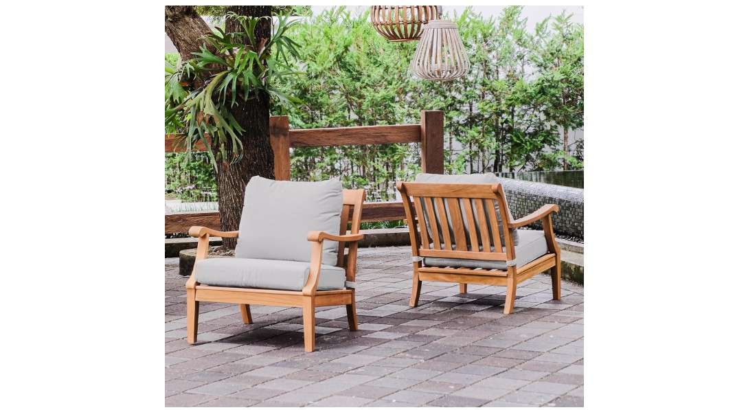  Cambridge Casual Robin Teak Wood 4 Piece Patio Conversation Set with Oyster Cushion