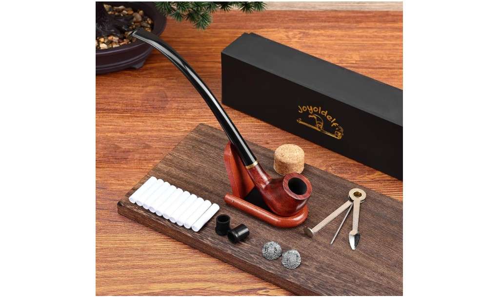 Joyoldelf Tobacco Pipe Smoking Pipe Rosewood Exquisite Handcrafted Churchwarden Tobacco Pipe - Complete Starter Set