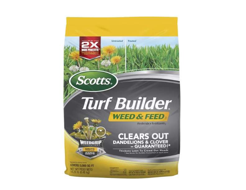  Scotts Turf Builder Weed & Feed3, Weed Killer Plus Lawn Fertilizer, Controls Dandelion and Clover, 5,000 sq. ft., 14.29 lbs